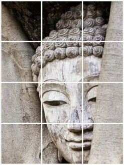 Foto Tegelsticker 15x15 'Boeddha In Hout' 60x45 Cm Hxb